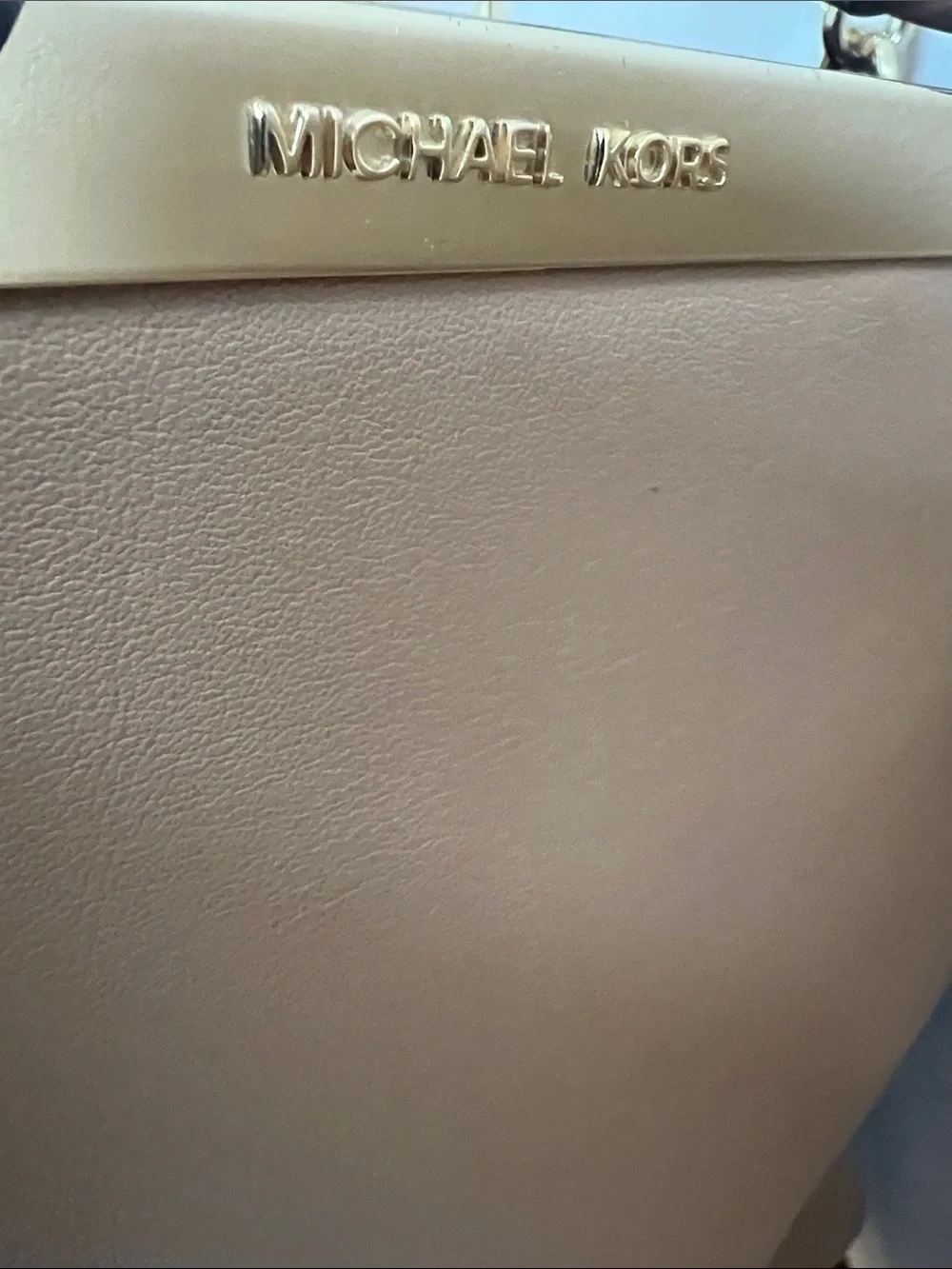 Michael Kors Two-Tone Tan & Black Leather Satchel with Gold Hardware